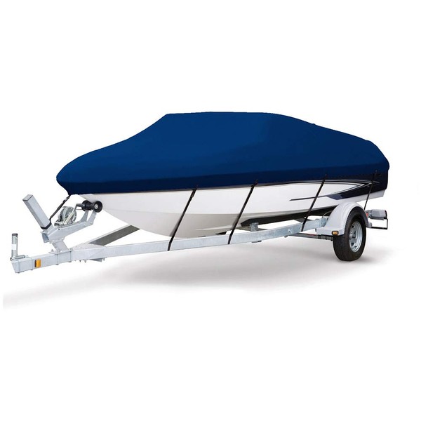Seamander Trailerable Runabout Boat Cover Fit V-Hull Tri-Hull Fishing Ski Pro-Style Bass Boats, Full Size (Model C: Fits 16'-18.5'L X 94" Beam Width, Navy Blue)