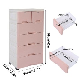 RustyVioum 6 Drawer Storage Drawer,Closet Drawers Dresser Organizer, Dresser Plastic Storage Cabinet with 4 Wheels Pink Dressers for Bedroom