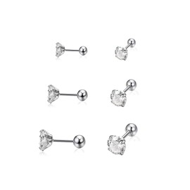 Kstudent 3 Pairs Titanium Earrings Studs, Hypoallergenic Stud Earrings for Women Girls Men