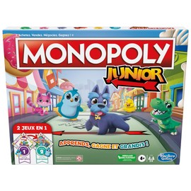 Hasbro Gaming Monopoly Junior Board Game, 2-Sided Game Board, 2 Games in 1, Monopoly Game for Younger Kids, Children's Games, Youth Games (French Version)