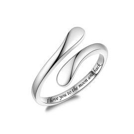 Fookduoduo 925 Sterling Silver Ring Inspirational Jewelry adjustable Wrap Open Rings for Women (I Love You to The Moon and Back)