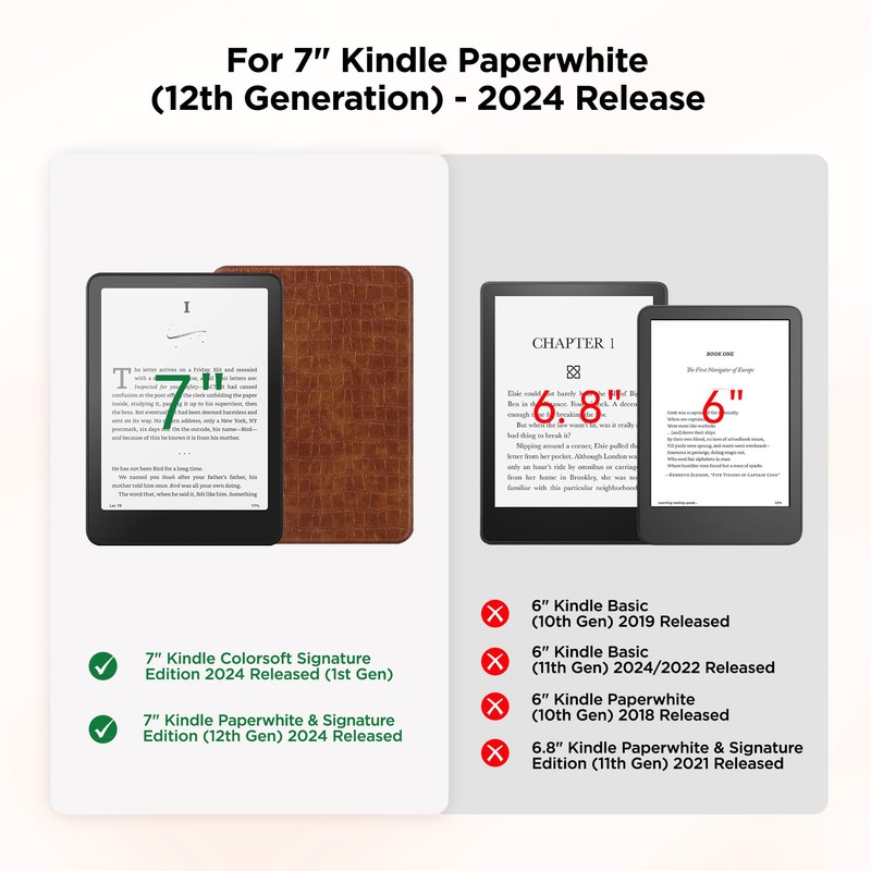 Vane Oak Magnetic Detachable Case for 7'' Kindle Paperwhite &