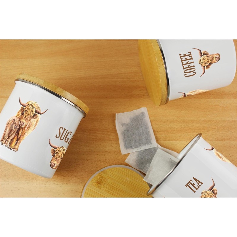 Purely Home Highland Cow Sugar Canister - White Metal Enamel