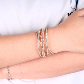 MILAKOO Gold Tennis Chain Rhinestone Band Cuff Stand Layered Bracelet Wedding Prom Cockail Party Cuff