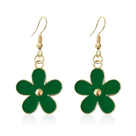 QIAOLEHUI Gold Alloy Flower Dangle Drop Earrings for Women Statement Floral Spring Earrings Jewelry (Green)
