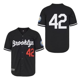Men's Black Legend Baseball Jersey #42 Vintage Embroidered Retro Hip Hop Jersey Stitched (US, Alpha, Medium, Regular, Regular, Black)