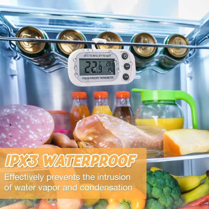 Fridge Thermometer Digital, Afenau 4Pcs Fridge Freezer Thermometer with Hook,
