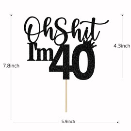 Decoración para tartas de 40 cumpleaños, decoraciones para tartas de feliz 40 cumpleaños, 40 y fabuloso, saludos a 40 años, divertidas decoraciones para fiestas de 40 cumpleaños, purpurina negra