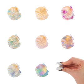 ASUNFO 8 Pcs Mini Seashell Hair Clips Mermaid Shell Hair Claw Clips Marble Pattern Hair Accessories for Women Girls 8 Colors