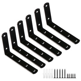 6PCS L Bracket, Heavy Duty Metal Corner Bracket, 5"×2"(125×50mm) Shelf Support Bracket Max Load : 45lb, Joint Angle Bracket for Wooden Board, Black