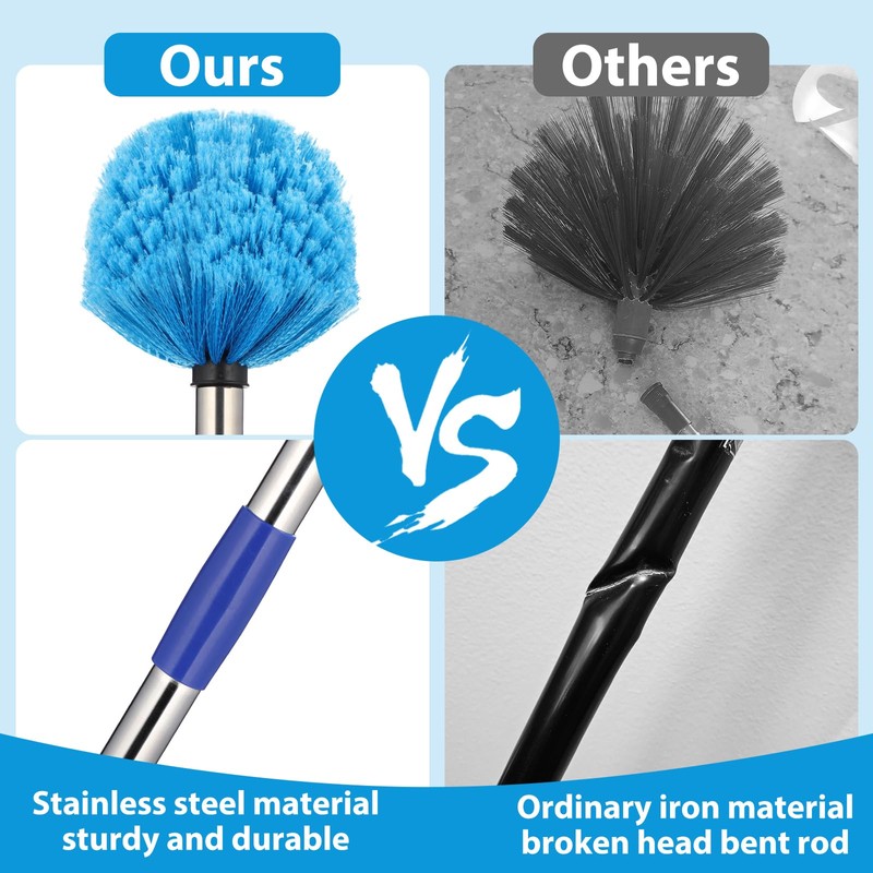 Cobweb Duster with Extension Pole,4-8FT Stainless Steel Spider Web Brush