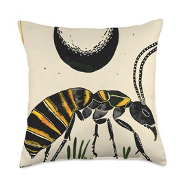 Botanical Moon Minimalism Fire Ant Throw Pillow