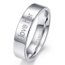 Cloyo Men's 6mm Titanium Wedding Band Engagement Ring for Him, Engraved I Love Her, Comfort Fit Size O