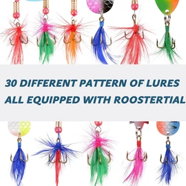 Trout Fishing Lure Roostertail Spinner Lures Kit Metal Spinner Spoon Lure for Trout Bass Walleye Salmon with Feather Tail Treble Hooks Swimbait Soft Swim Shad Bait Inline Spinner Spoon Bait