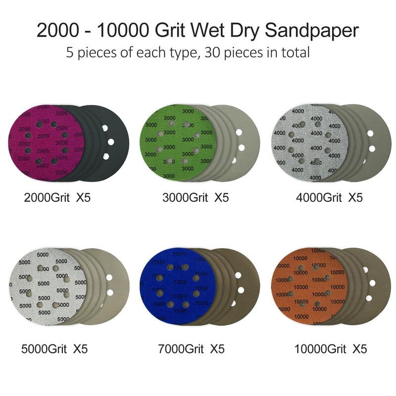 5 Inch 8 Holes Sanding Discs Hook and Loop, 30Pcs
