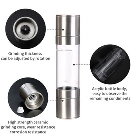 Newaner Dual Salt & Pepper Mill Set 2 in 1 Pepper Salt Mill Stainless Steel with Adjustable Ceramic Grinder Ceramic Grinder (without Salt and Pepper)