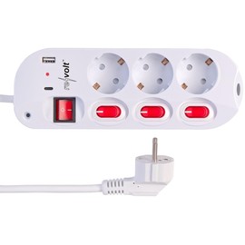 revolt Multi Power Strip: 3-Way Power Strip, Individually Switchable, with 1x USB-C PD, 1x USB-A (Power Strip Single Switch, Power Strip with USB Charging Ports)