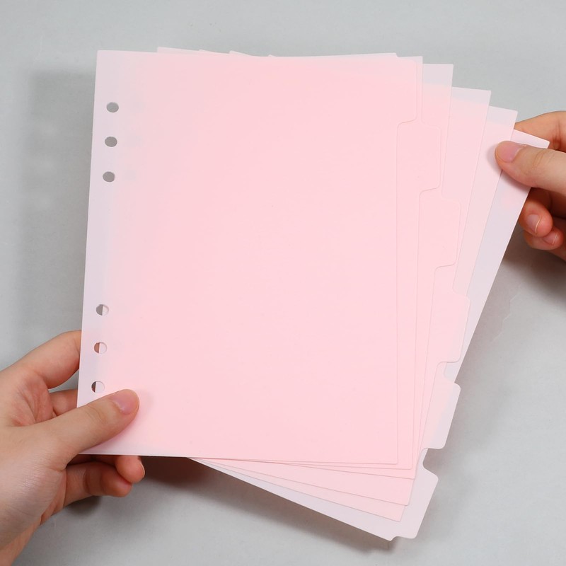 6 Pcs A5 Binder Dividers, 6 Holes Pink Clear Binder