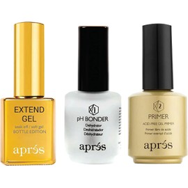 Aprés Kit Profesional de Uñas - Botella Dorada con pH Bonder, Primer Libre de Ácido y Gel Extend Fórmula Suave (15 ml cada uno)