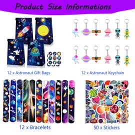 86 Pieces Space Party Bag Children's Birthday Set, Astronaut Party Favours Children with Key Ring, Snap Bracelets, Gift Bags, Tattoo Stickers for Children, Boys, Girls, Birthday Decoration