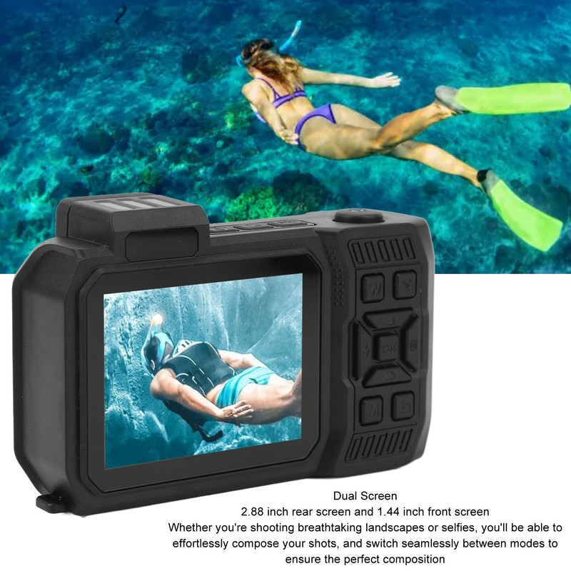 4K 65MP Underwater Camera Autofocus 2.88in 1.44in Dual Screen 2500mAh