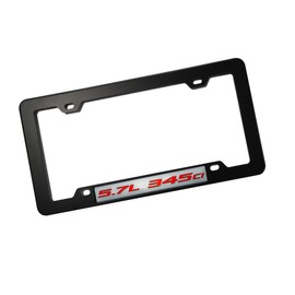 ERPART Black License Plate Tag Frame with 5.7L 345ci RED on Silver Highly Polished Real Aluminum Emblem