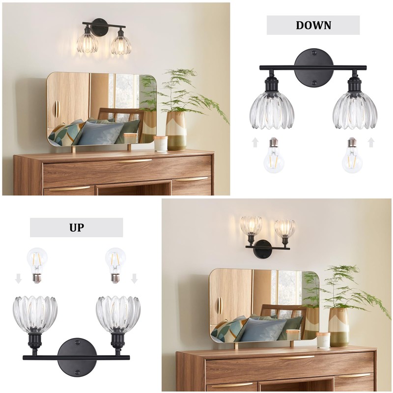 Shenmoyl Bathroom Light Fixtures, 2-Light Black Vanity wall Light Over