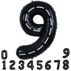 TONIFUL Race Car Black Balloons Car Birthday Party Supplies,40 Inch Giant Jumbo Helium Foil Mylar Big Number 9 Digital Nine Balloons for Boys Monster Truck Jam Car Theme Party Decorations
