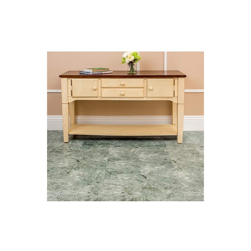 PowerSellerUSA Marble Green & Gray Marble Vinyl Floor Tiles Self
