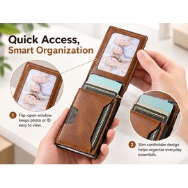 PU Leather Card Holder Wallet for Men – Automatic Pop-Up Card Ejection with Flip Cover for Everyday Carry and Easy Card Access