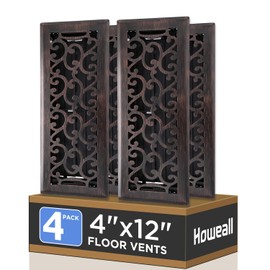 Howeall 4x12 Inches 4 Pack Heavy Duty Walkable Floor Register - Easy Adjust Air Supply Lever Decorative Floor Vent Covers, Savannah Design Vent Covers for Home - Oil Rubbed Bronze