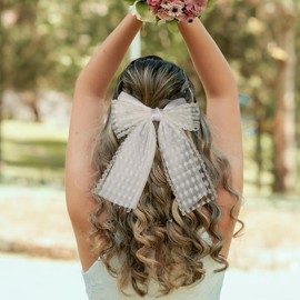 Big Tulle Layered Hair Bows for Women | Lightweight Bow Hair Clips | Elegant Double Layer Bowknot Barrettes | Wedding Party Prom Hair Accessories for Women (White, One size)