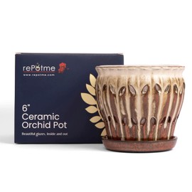 rePotme 6" Pinwheel Fluted Ceramic Plant Pot (Honey Cream Over Copper) - Great for Orchids, Succulents, and All Indoor Plants