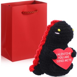 Funny Valentines Gift for Her Girlfriend Dinosaur Crochet Plush with Gift Bag Romantic Anniversary Birthday Present for Couple Lover Him Boyfriend, Cute Sweet Crochet Present to Women Wife
