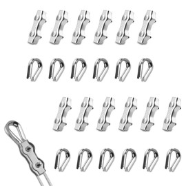 24PCS Wire Rope Clamp M2, 12PCS Stainless Steel Duplex Clamp with 12PCS Wire Rope Thimble 2mm Rope Connector Cable Clamps Rope Grips for Clothesline Tensioner Awning Fixed