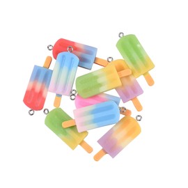 LiQunSweet 10 Pcs Ice Lolly Cream Shape Rainbow Resin Model Charm Pendants with Iron Loop for DIY Craft Scrapbooking Decoration Ornaments - 41.5x14.5mm