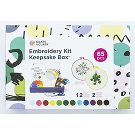 Coats & Clark Hand Embroidery 65pc Floss Set with Keepsake Gift Box, Multicolor Assortment