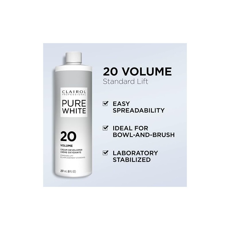 Clairol Professional Soy4plex Pure White Creme Hair Color Developer, 20