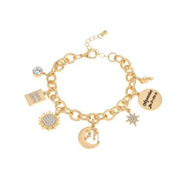 Madison Tyler Real Gold Plated Pisces Zodiac Charms Bracelets for Women | Stars | Moon | Sun | Constellation Symbol Charms | Charm Chain Bracelet Gifts for Women, 6.5 inches, Cubic Zirconia,