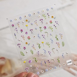 Flower Nail Art Stickers Spring Nail Stickers Decals Floral Leaf Plant Design Stickers 5D Embossed Self-Adhesive Sunflowers Daisy Lavender Nails Accessories for Women Girl Nail Art Supplies