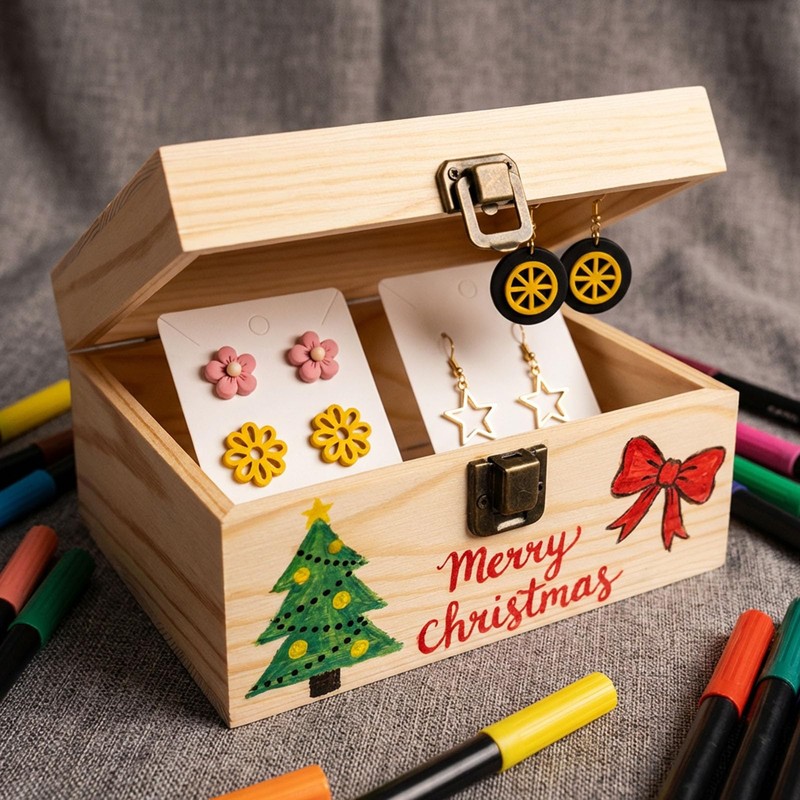 YXFZPAN Small Wooden Box with Hinged Lid - 6.88x4.52x2.36 Inch