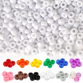 Dowsabel White Pony Beads Bulk 1000 Pcs 6x9mm, Large Hole Kandi Hair Beads for Braids Bracelets, DIY Friendship Bracelets Necklaces Jewelry Making, Kids & Students Crafts and Gifts