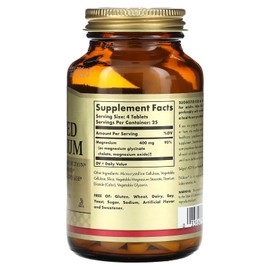 SOLGAR Solgar Chelated Magnesium - 100 Tablets - Supports Nerve & Muscle Function - Non-GMO, Vegan, Gluten Free, Dairy Free, Kosher - 25 Servings