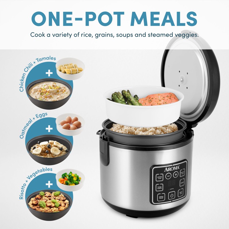 AROMA Digital Rice Cooker, 4-Cup (Uncooked) / 8-Cup (Cooked), Steamer,