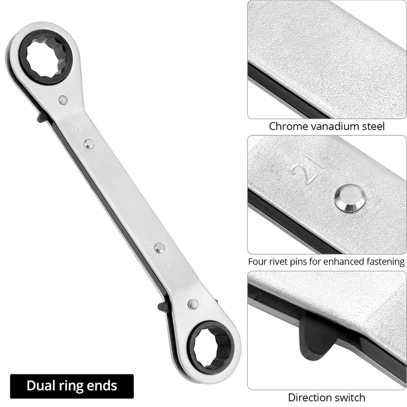 QWORK® 5Pcs Ratchet Spanner Set, 6mm-21mm Offset Reversible Double Ring