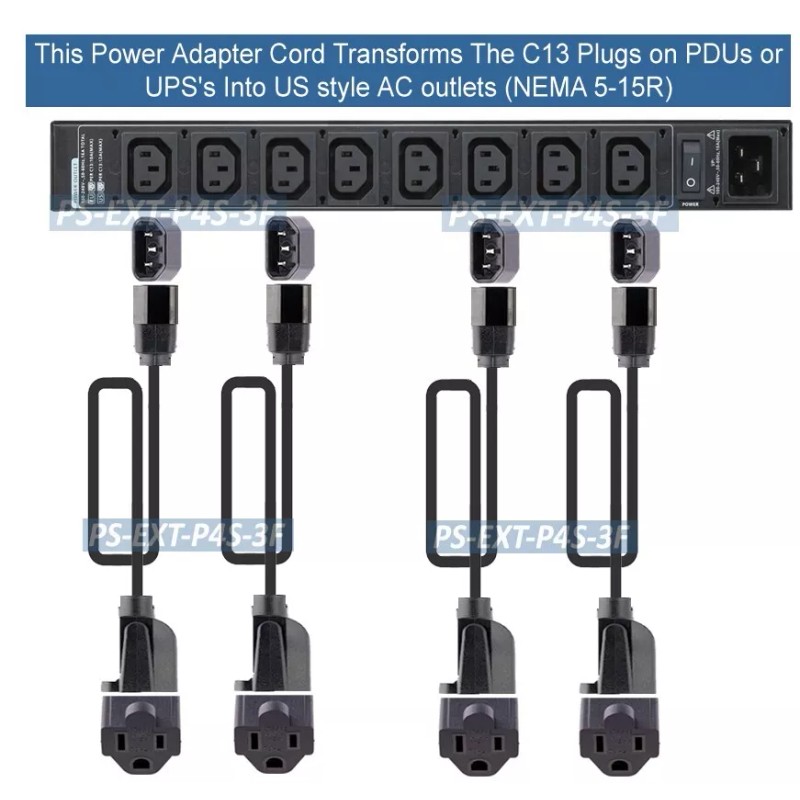 Unbranded Premium IEC320 C14 To NEMA 5-15R Outlet Power Adapter