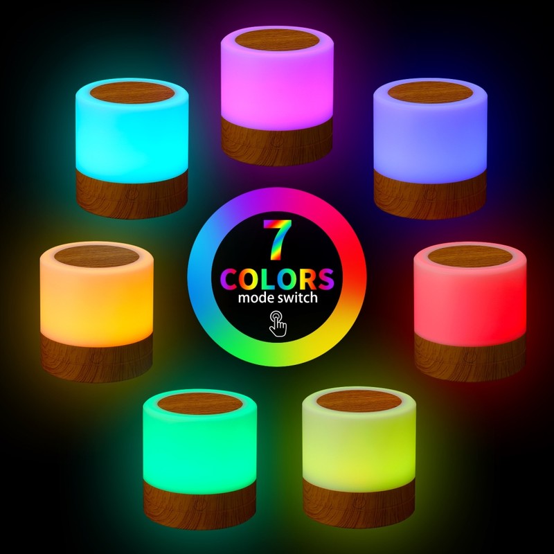 Wooden Bedside Table Lamp LED Colorful Wood Grain Night Light