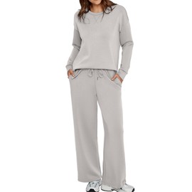 Glamaker Women Sweat Suits 2 Piece Lounge Set Casual Long Sleeve Pullover Tops Sweatpants 2024 Fall Outfits Grey M