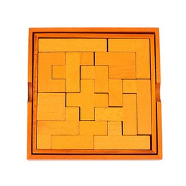 Wooden Puzzle Pattern Blocks Brain Teasers Game 3D Russian Building Toy Geometric Wood Tangram Shape Jigsaw Puzzles Montessori STEM Educational Toys Gift for Kids Adults (Yellow)