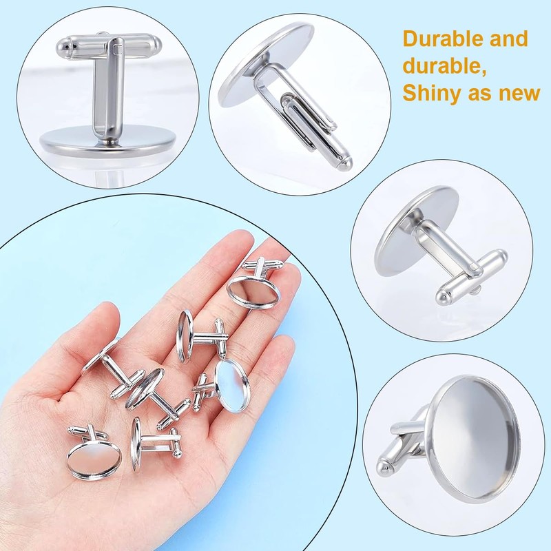 30pcs Silver Round Blank Setting Base Pad, Elite Cufflinks, Stainless